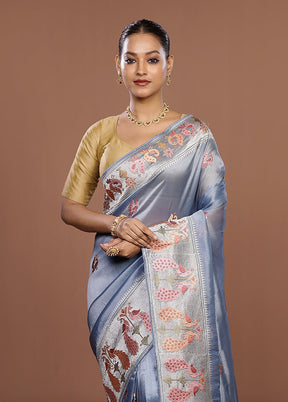 Blue Organza Saree With Blouse Piece