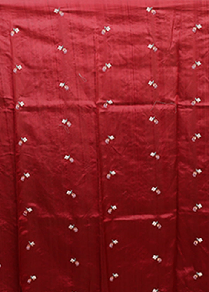 Red Tussar Silk Saree With Blouse Piece