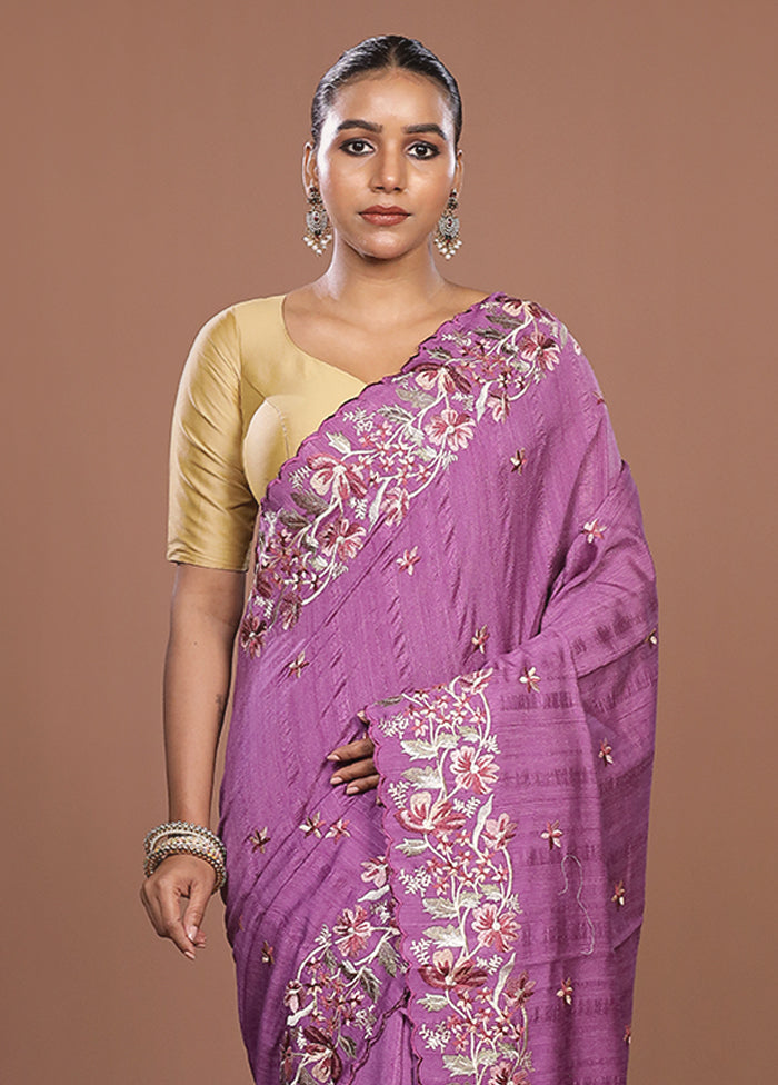 Purple Tussar Silk Saree With Blouse Piece