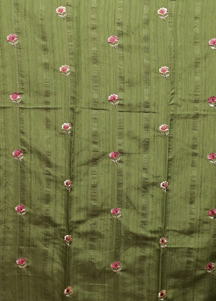 Green Tussar Silk Saree With Blouse Piece