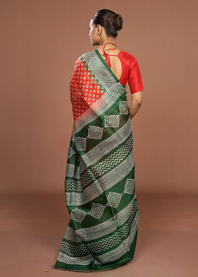 Red Printed Pure Silk Saree Without Blouse Piece