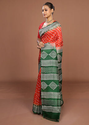 Red Printed Pure Silk Saree Without Blouse Piece