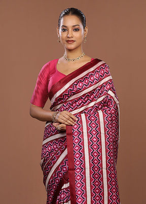 Maroon Printed Pure Silk Saree Without Blouse Piece
