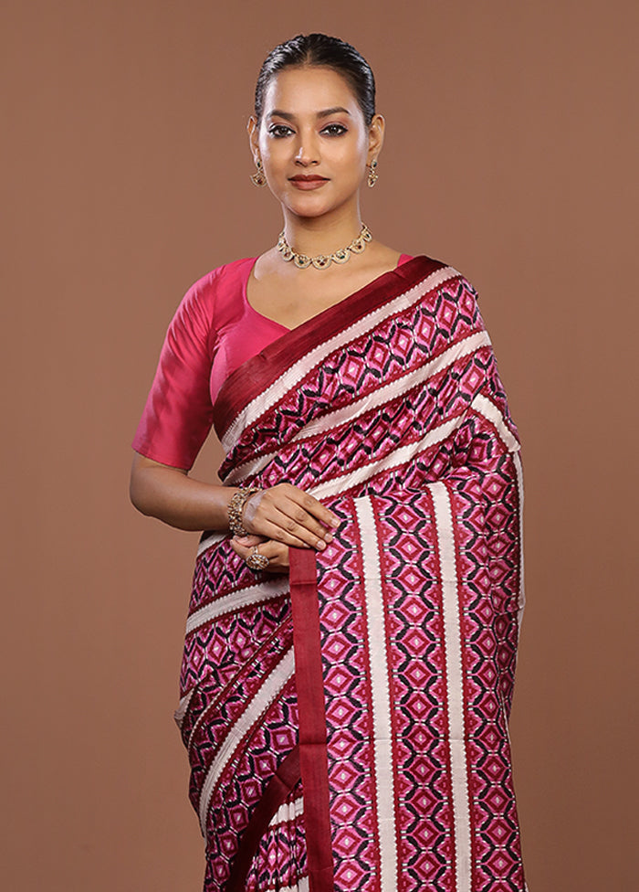 Maroon Printed Pure Silk Saree Without Blouse Piece