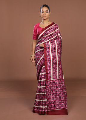 Maroon Printed Pure Silk Saree Without Blouse Piece
