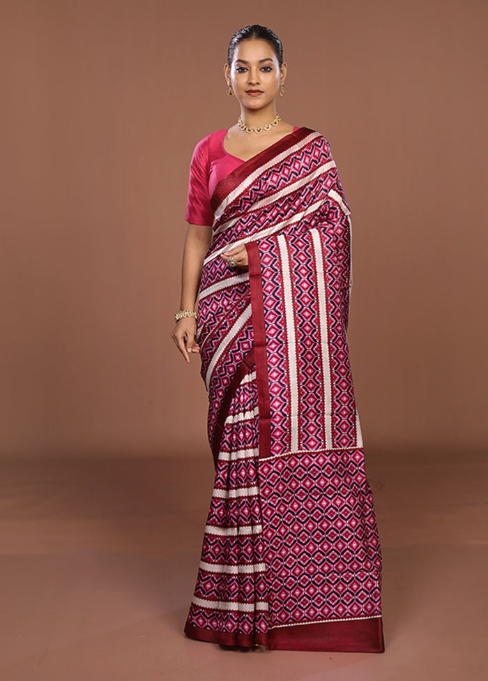 Maroon Printed Pure Silk Saree Without Blouse Piece