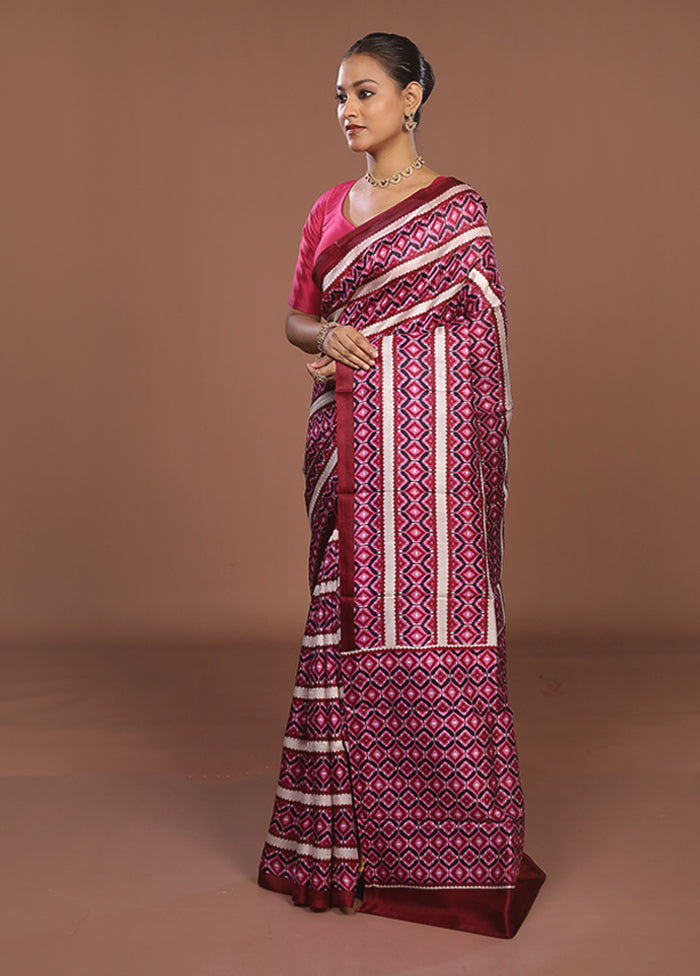 Maroon Printed Pure Silk Saree Without Blouse Piece