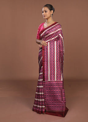 Maroon Printed Pure Silk Saree Without Blouse Piece