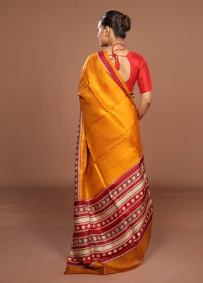 Yellow Printed Pure Silk Saree Without Blouse Piece