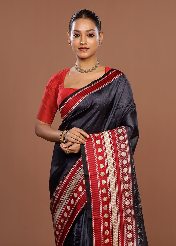Black Printed Pure Silk Saree Without Blouse Piece