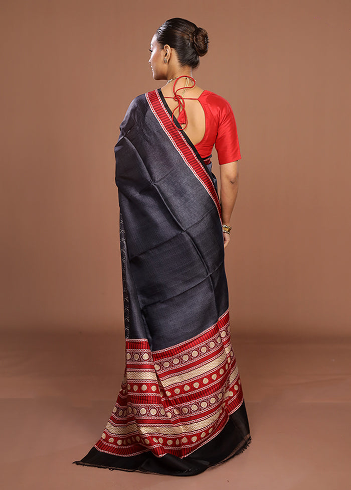 Black Printed Pure Silk Saree Without Blouse Piece