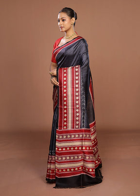Black Printed Pure Silk Saree Without Blouse Piece