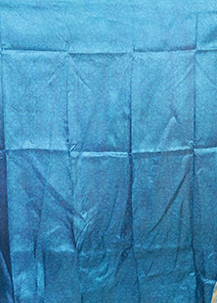 Blue Printed Pure Silk Saree Without Blouse Piece