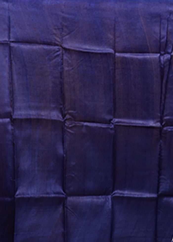 Blue Printed Pure Silk Saree Without Blouse Piece