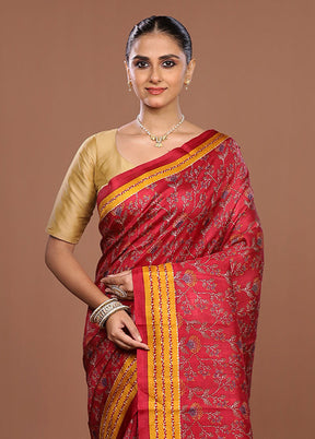Red Printed Pure Silk Saree Without Blouse Piece