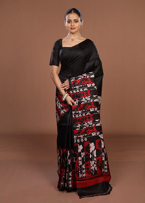 Black Printed Pure Silk Saree Without Blouse Piece