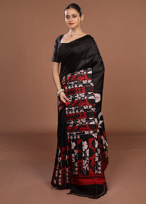 Black Printed Pure Silk Saree Without Blouse Piece