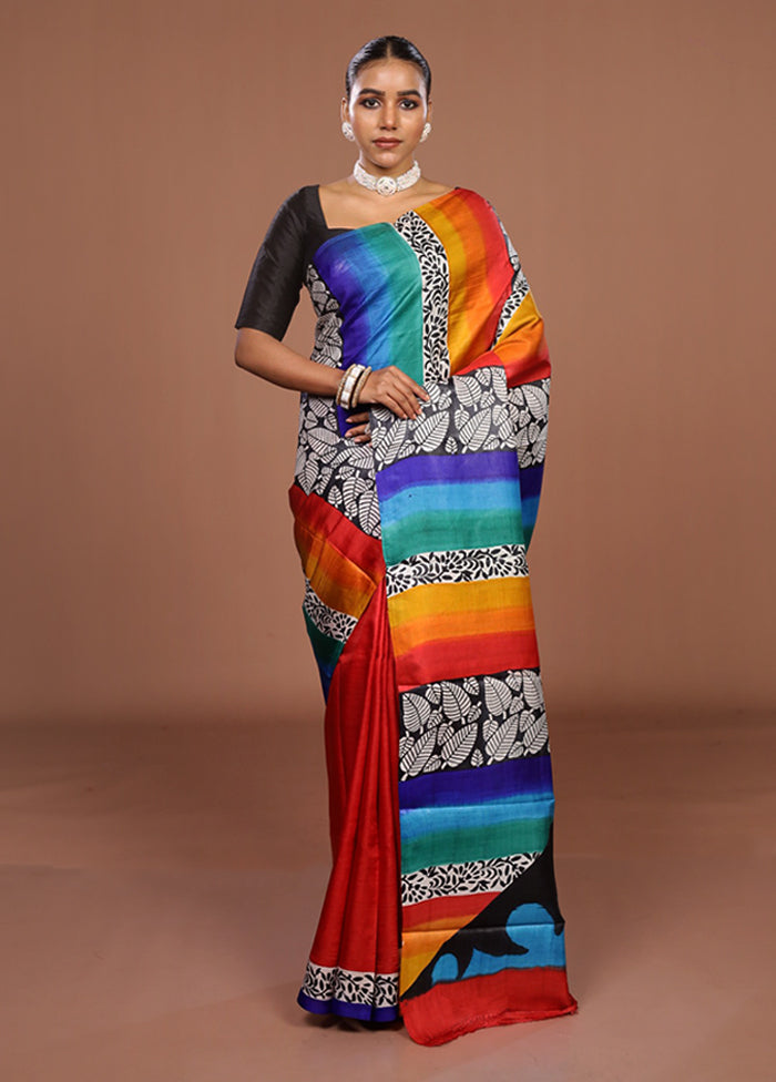 Red Printed Pure Silk Saree Without Blouse Piece