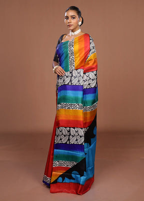 Red Printed Pure Silk Saree Without Blouse Piece