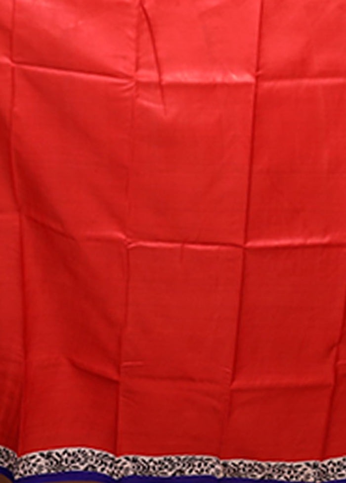 Red Printed Pure Silk Saree Without Blouse Piece