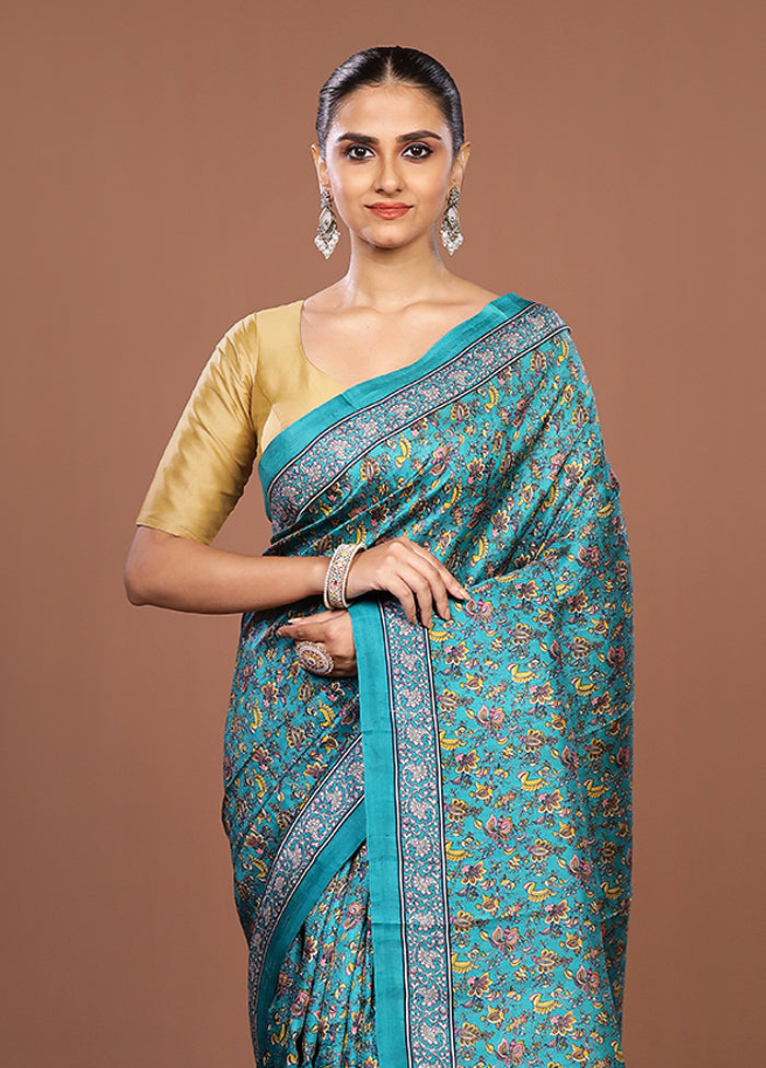 Green Printed Pure Silk Saree Without Blouse Piece