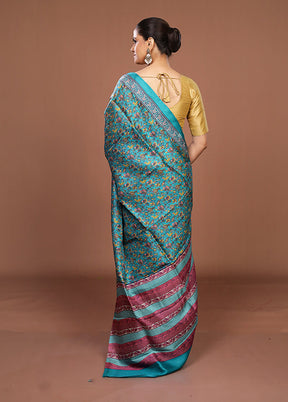 Green Printed Pure Silk Saree Without Blouse Piece