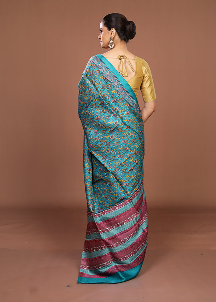 Green Printed Pure Silk Saree Without Blouse Piece