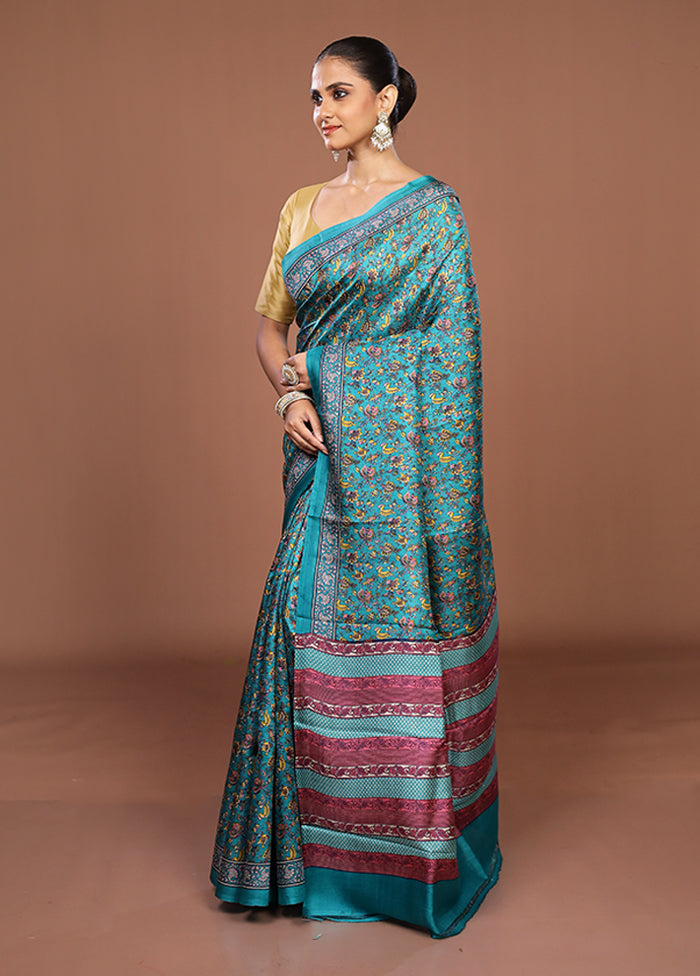 Green Printed Pure Silk Saree Without Blouse Piece