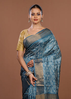 Blue Tussar Silk Saree With Blouse Piece