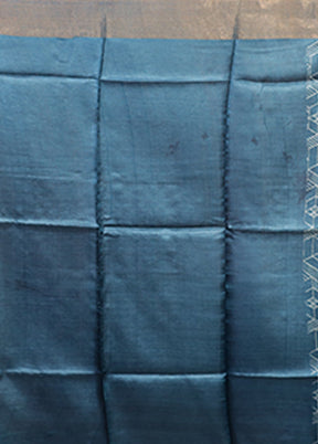 Blue Tussar Silk Saree With Blouse Piece
