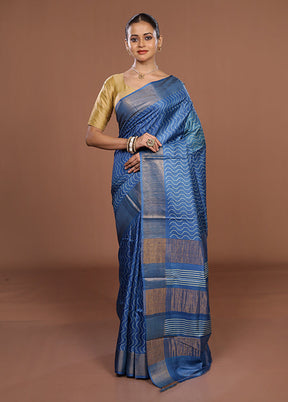Blue Tussar Silk Saree With Blouse Piece