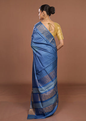 Blue Tussar Silk Saree With Blouse Piece