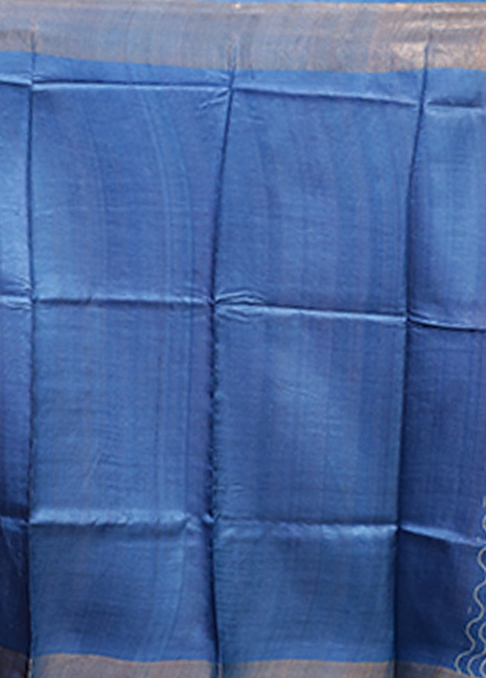 Blue Tussar Silk Saree With Blouse Piece