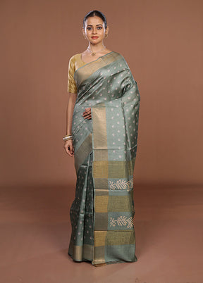 Green Tussar Silk Saree With Blouse Piece