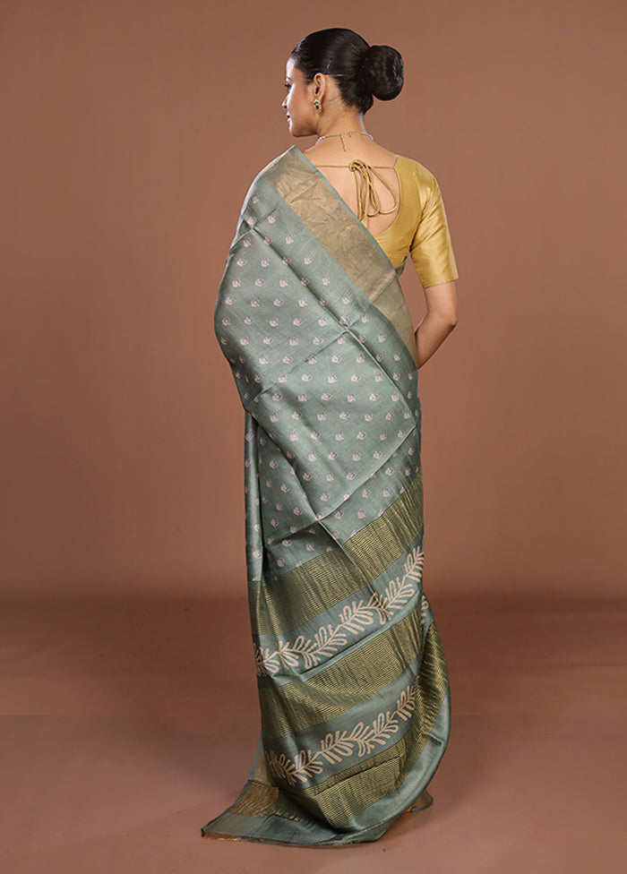 Green Tussar Silk Saree With Blouse Piece