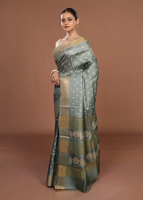 Green Tussar Silk Saree With Blouse Piece