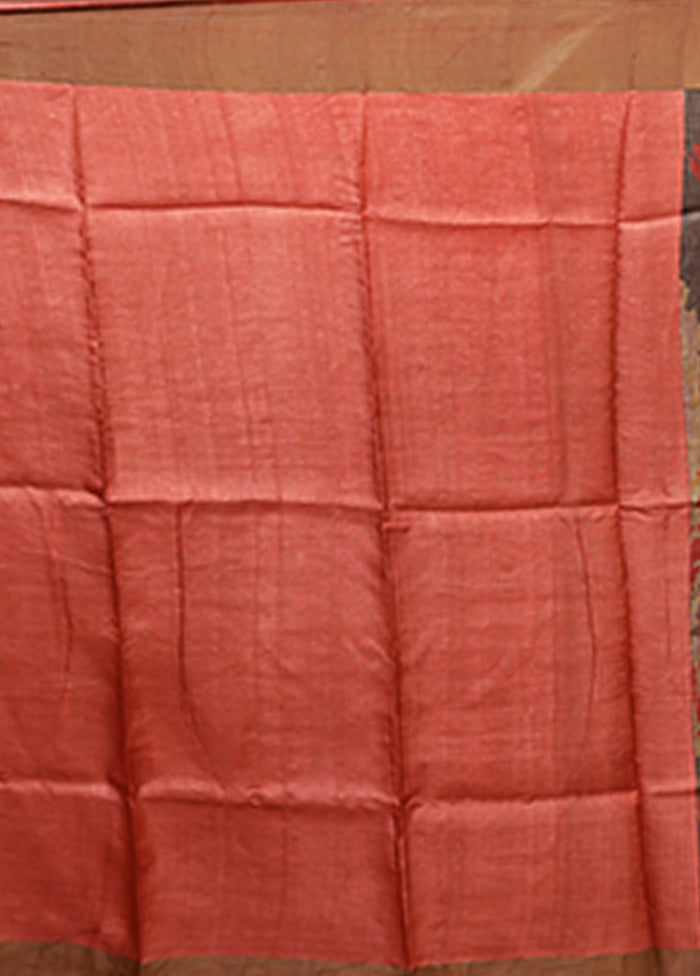 Grey Tussar Silk Saree With Blouse Piece