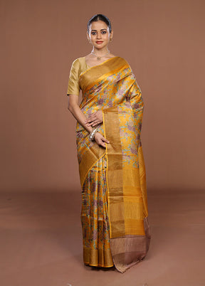 Yellow Tussar Silk Saree With Blouse Piece