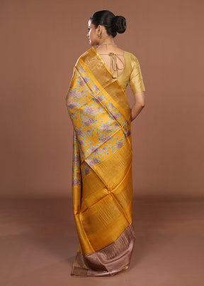 Yellow Tussar Silk Saree With Blouse Piece