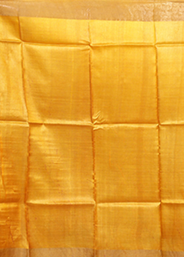 Yellow Tussar Silk Saree With Blouse Piece