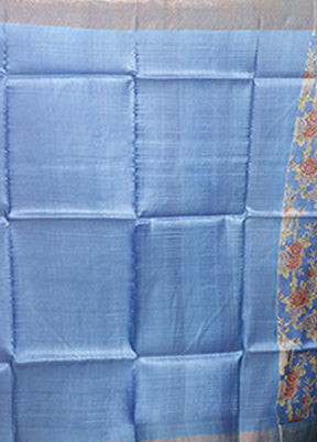 Blue Tussar Silk Saree With Blouse Piece