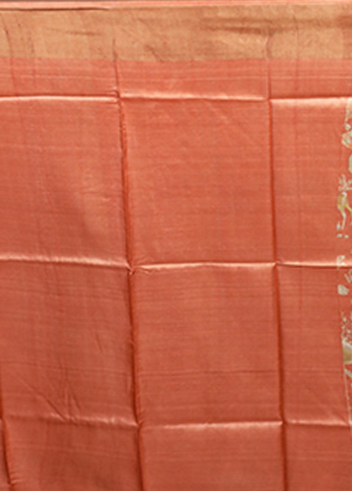 Pink Tussar Silk Saree With Blouse Piece