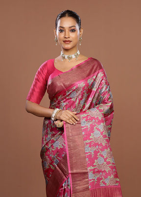 Pink Tussar Silk Saree With Blouse Piece