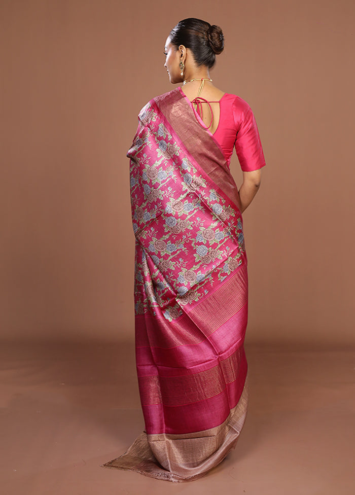 Pink Tussar Silk Saree With Blouse Piece