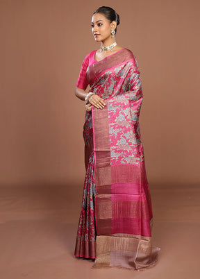 Pink Tussar Silk Saree With Blouse Piece