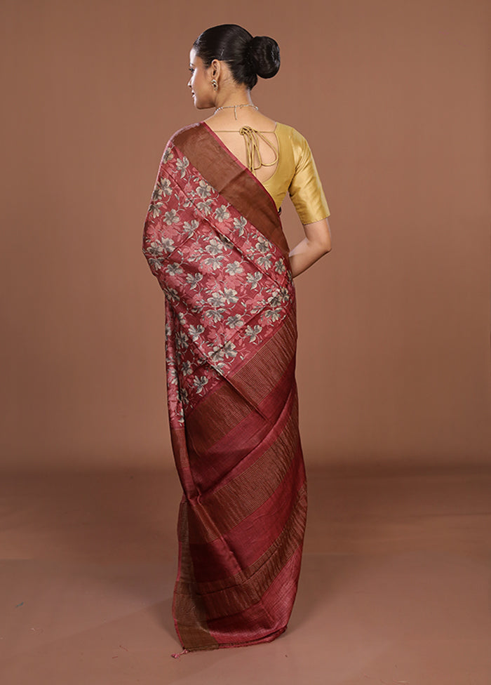 Pink Tussar Silk Saree With Blouse Piece
