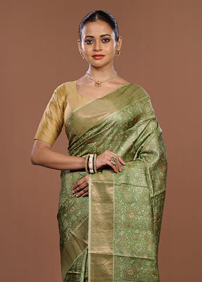 Green Tussar Silk Saree With Blouse Piece