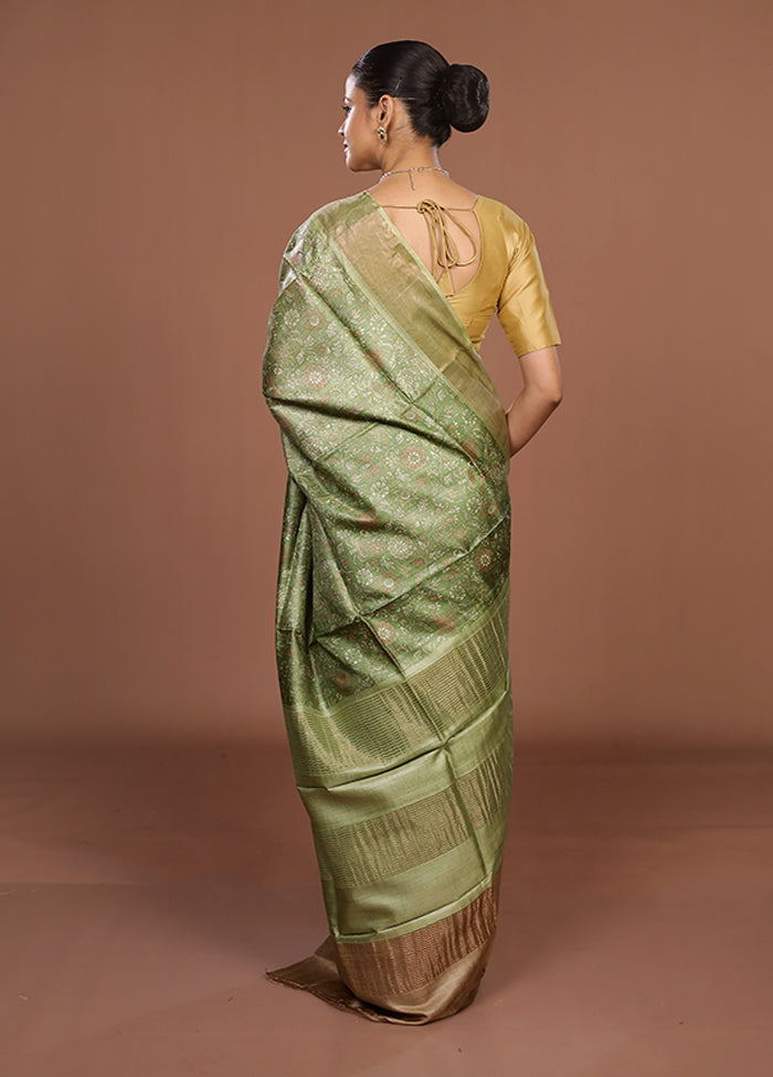 Green Tussar Silk Saree With Blouse Piece