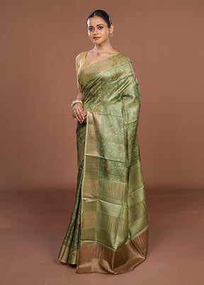 Green Tussar Silk Saree With Blouse Piece