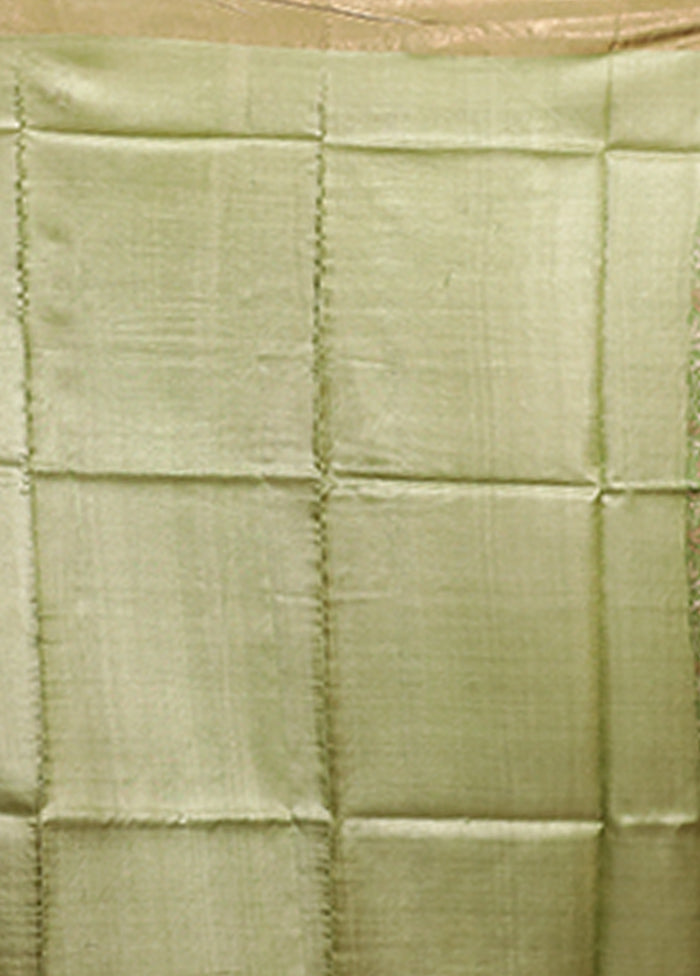 Green Tussar Silk Saree With Blouse Piece